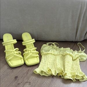 Yellow Strappy Square Toe Heels and Smocked Top Set Sam Edelman